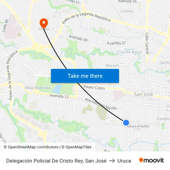 Delegación Policial De Cristo Rey, San José to Uruca map