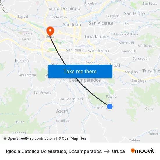 Iglesia Católica De Guatuso, Desamparados to Uruca map