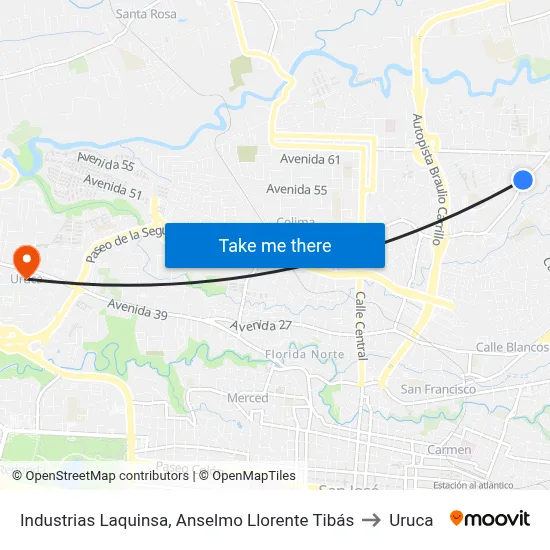 Industrias Laquinsa, Anselmo Llorente Tibás to Uruca map