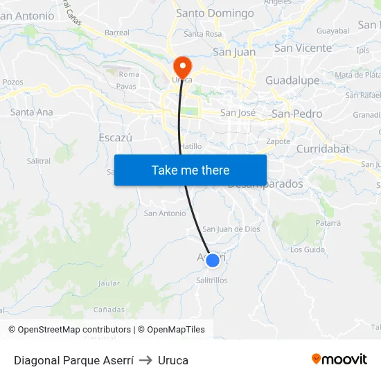 Diagonal Parque Aserrí to Uruca map