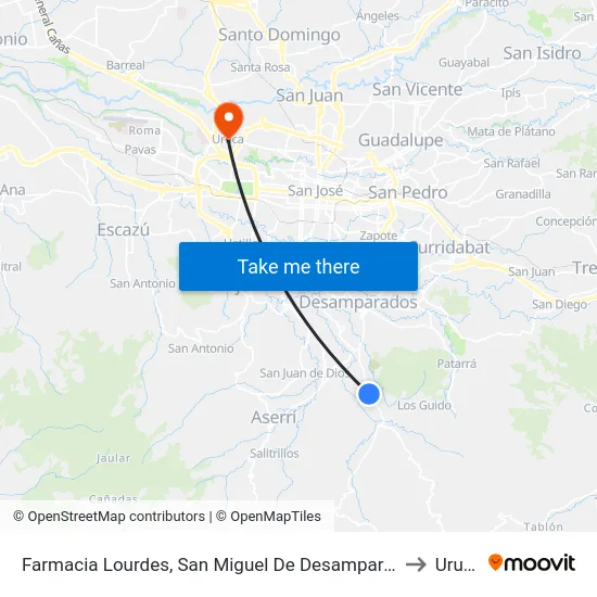 Farmacia Lourdes, San Miguel De Desamparados to Uruca map