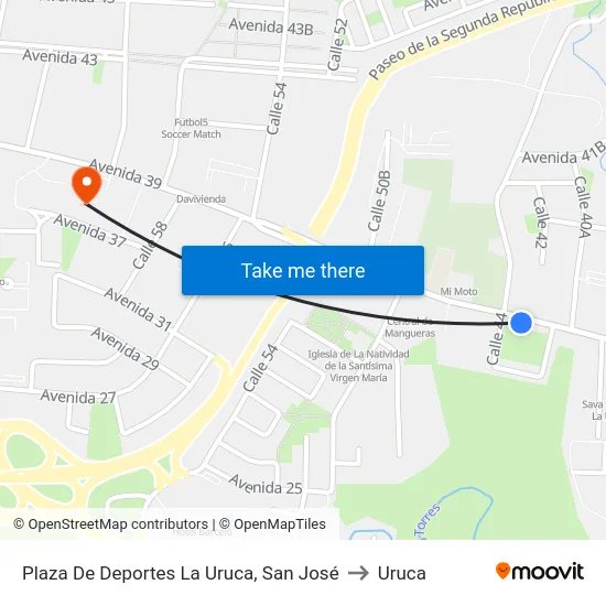 Plaza De Deportes La Uruca, San José to Uruca map