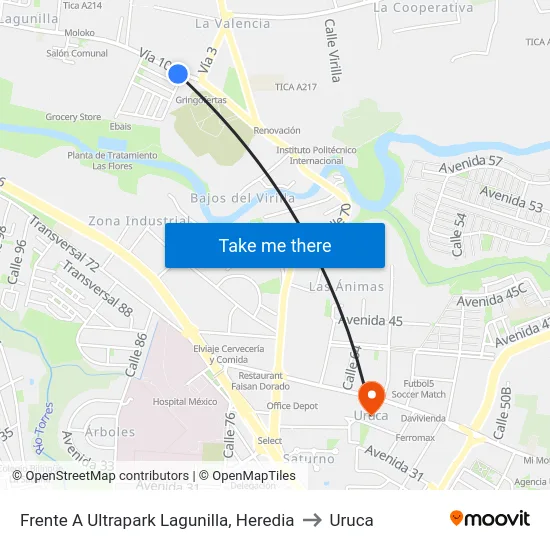 Frente A Ultrapark Lagunilla, Heredia to Uruca map