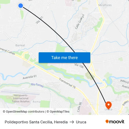 Polideportivo Santa Cecilia, Heredia to Uruca map