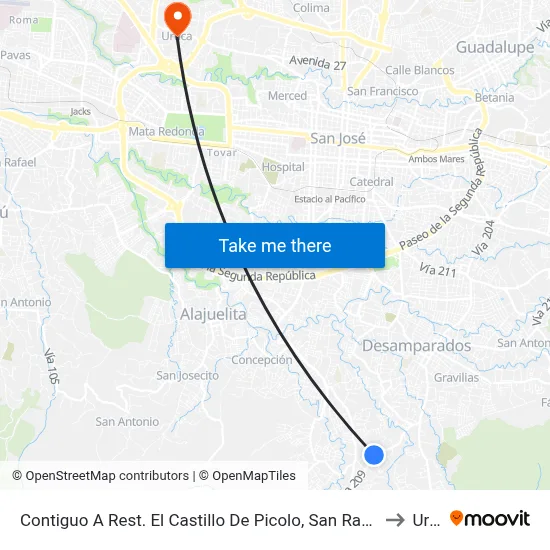 Contiguo A Rest. El Castillo De Picolo, San Rafael Arriba Desamparados to Uruca map