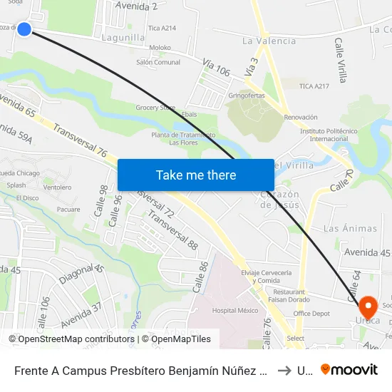 Frente A Campus Presbítero Benjamín Núñez Universidad Nacional, Lagunilla Heredia to Uruca map