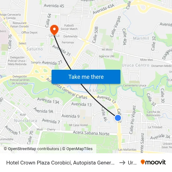 Hotel Crown Plaza Corobicí, Autopista General Cañas San José to Uruca map