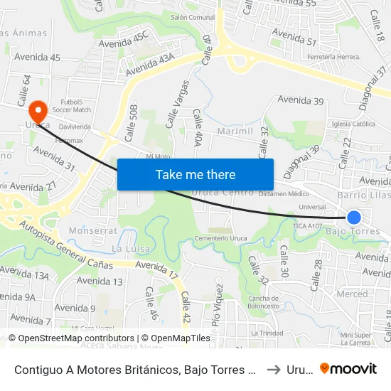Contiguo A Motores Británicos, Bajo Torres San José to Uruca map