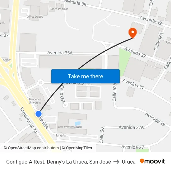 Contiguo A Rest. Denny's La Uruca, San José to Uruca map