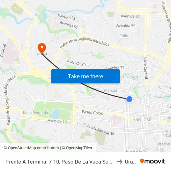 Frente A Terminal 7-10, Paso De La Vaca San José to Uruca map