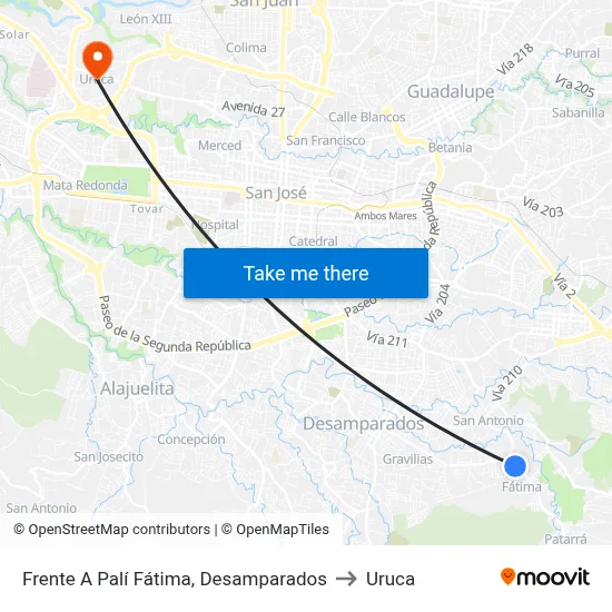 Frente A Palí Fátima, Desamparados to Uruca map