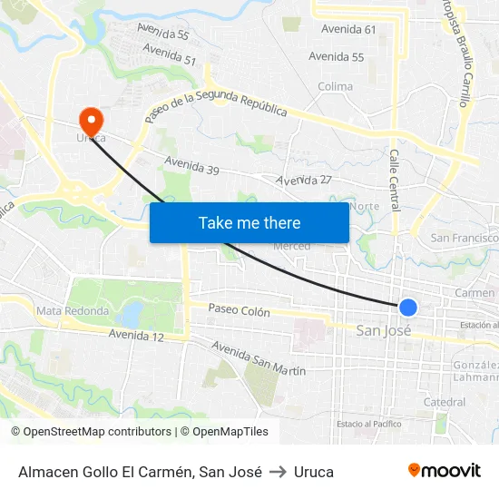 Almacen Gollo El Carmén, San José to Uruca map