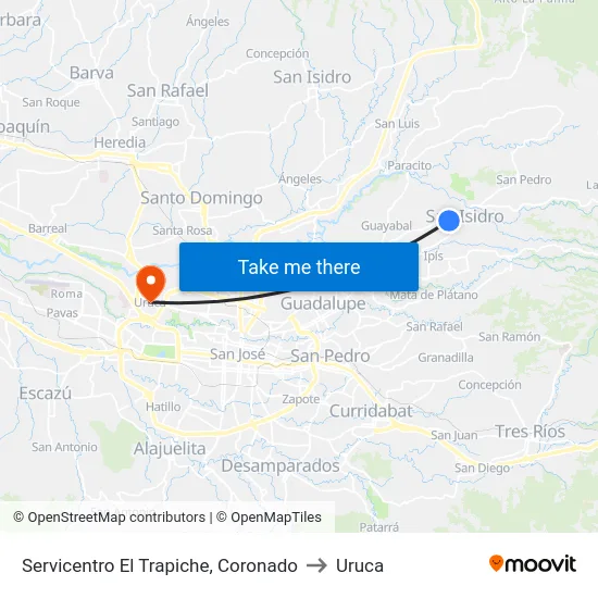 Servicentro El Trapiche, Coronado to Uruca map