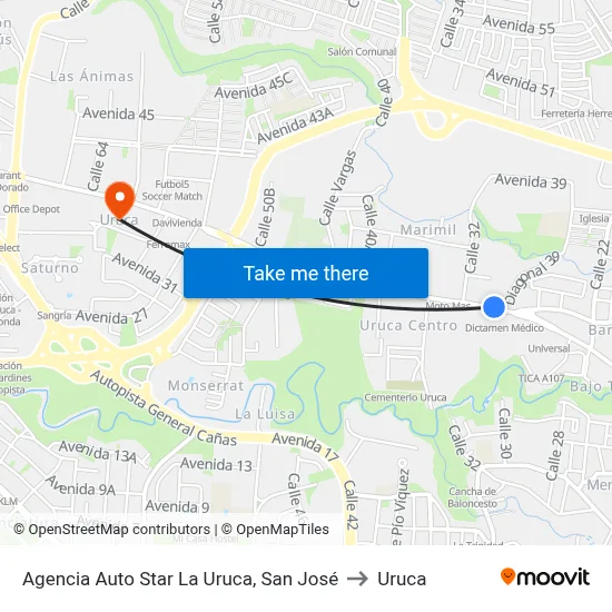 Agencia Auto Star La Uruca, San José to Uruca map