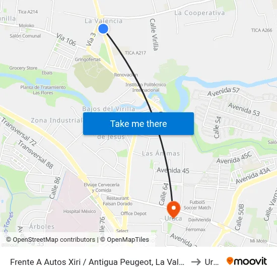 Frente A Autos Xiri / Antigua Peugeot, La Valencia Heredia to Uruca map