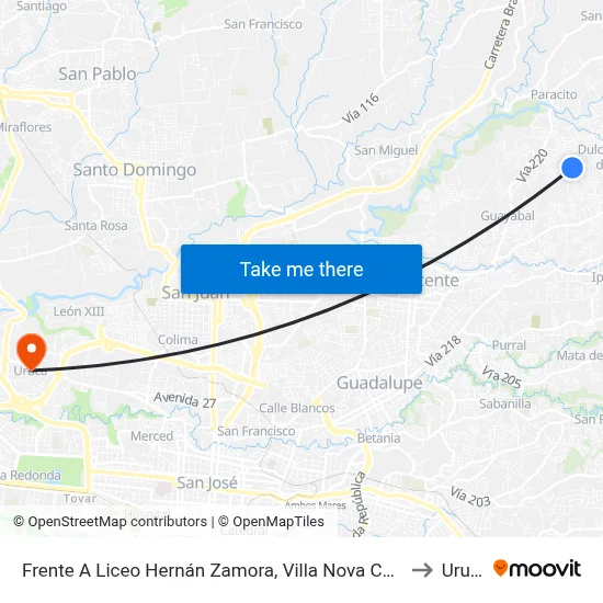 Frente A Liceo Hernán Zamora, Villa Nova Coronado to Uruca map