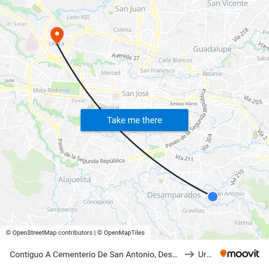 Contiguo A Cementerio De San Antonio, Desamparados to Uruca map