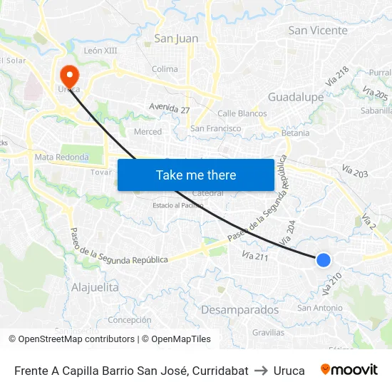 Frente A Capilla Barrio San José, Curridabat to Uruca map