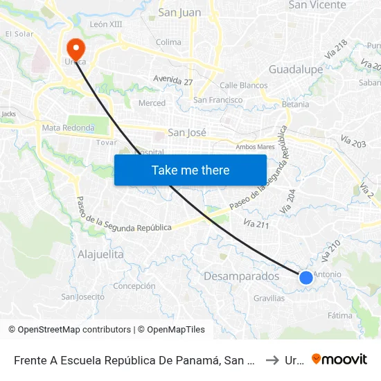 Frente A Escuela República De Panamá, San Antonio Desamparados to Uruca map