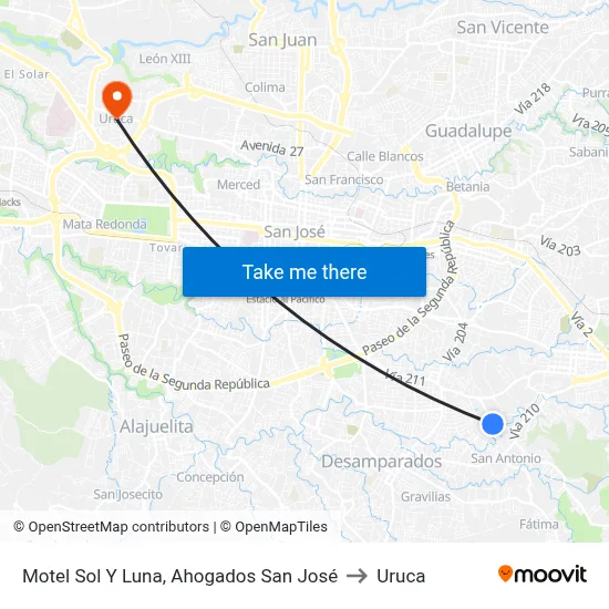 Motel Sol Y Luna, Ahogados San José to Uruca map