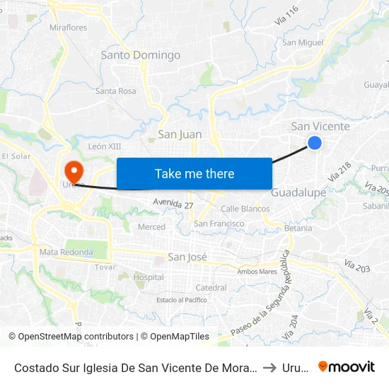 Costado Sur Iglesia De San Vicente De Moravia to Uruca map