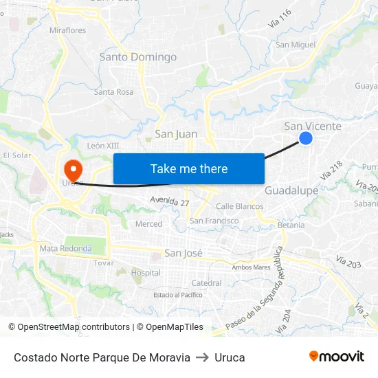 Costado Norte Parque De Moravia to Uruca map