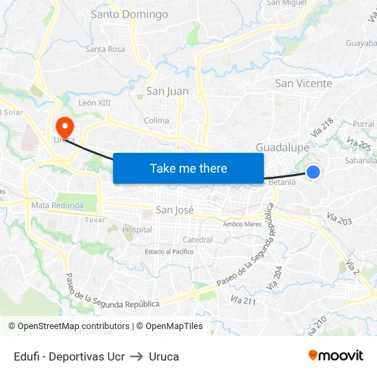 Edufi - Deportivas Ucr to Uruca map