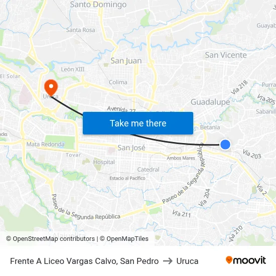 Frente A Liceo Vargas Calvo, San Pedro to Uruca map