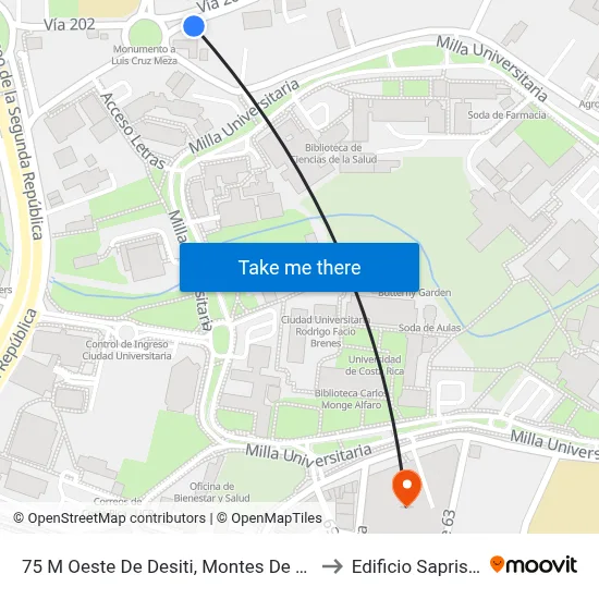 75 M Oeste De Desiti, Montes De Oca to Edificio Saprissa map