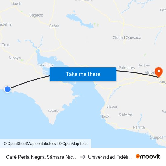 Café Perla Negra, Sámara Nicoya to Universidad Fidélitas map