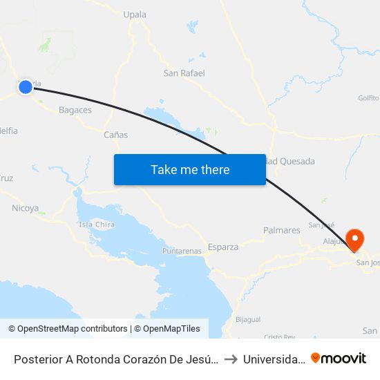 Posterior A Rotonda Corazón De Jesús, Interamericana Norte Liberia to Universidad Fidélitas map