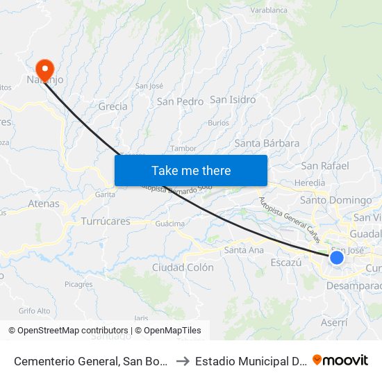 Cementerio General, San Bosco San José to Estadio Municipal De Naranjo map