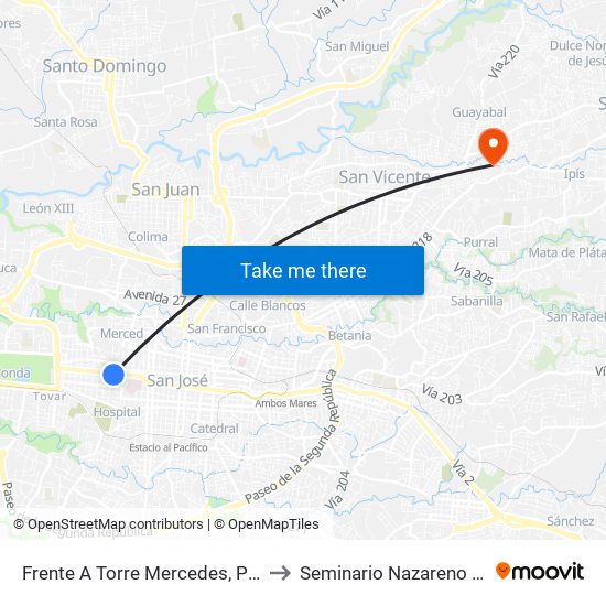 Frente A Torre Mercedes, Paseo Colón San José to Seminario Nazareno De Las Américas map