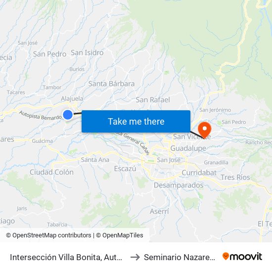 Intersección Villa Bonita, Autopista Bernardo Soto Alajuela to Seminario Nazareno De Las Américas map