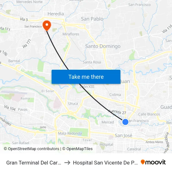 Gran Terminal Del Caribe to Hospital San Vicente De Paúl map