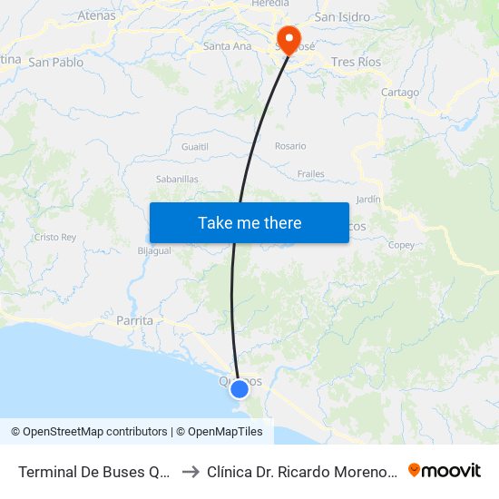 Terminal De Buses Quepos to Clínica Dr. Ricardo Moreno Cañas map