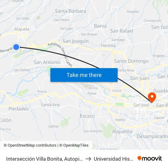 Intersección Villa Bonita, Autopista Bernardo Soto Alajuela to Universidad Hispanoamericana map