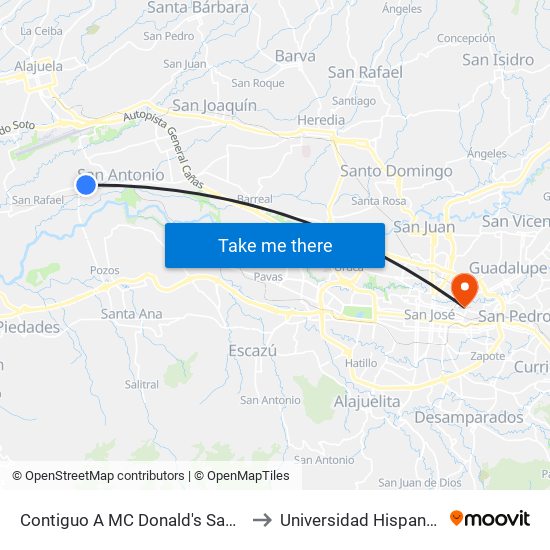Contiguo A MC Donald's San Antonio, Belén to Universidad Hispanoamericana map