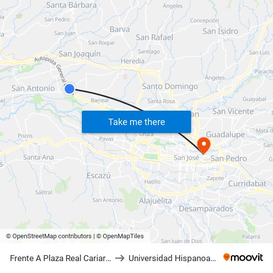 Frente A Plaza Real Cariari, Heredia to Universidad Hispanoamericana map