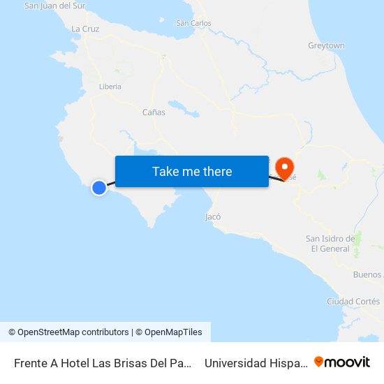 Frente A Hotel Las Brisas Del Pacífico, Sámara Nicoya to Universidad Hispanoamericana map