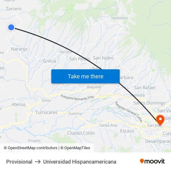 Provisional to Universidad Hispanoamericana map