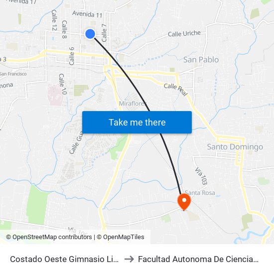 Costado Oeste Gimnasio Liceo De Heredia to Facultad Autonoma De Ciencias Odontológicas map