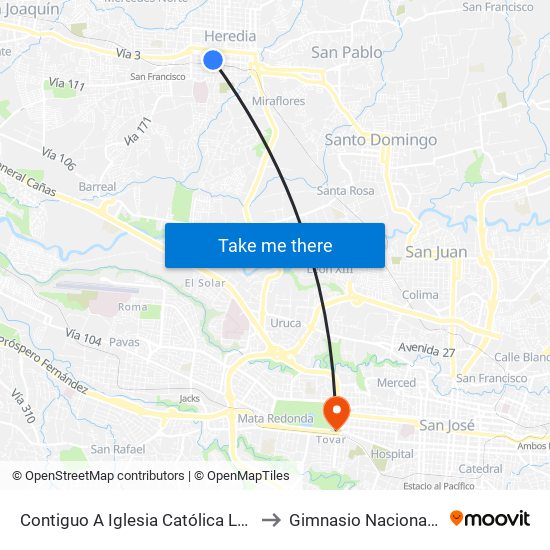 Contiguo A Iglesia Católica Los Ángeles, Heredia to Gimnasio Nacional Eddy Cortés map