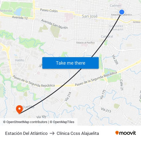 Estación Del Atlántico to Clínica Ccss Alajuelita map