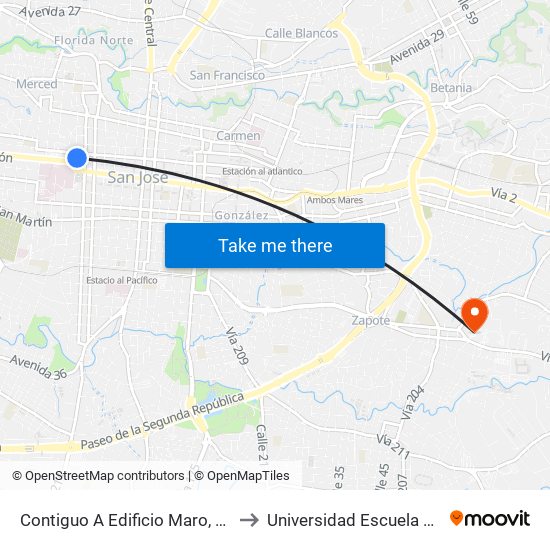 Contiguo A Edificio Maro, Coca Cola San José to Universidad Escuela Libre De Derecho map
