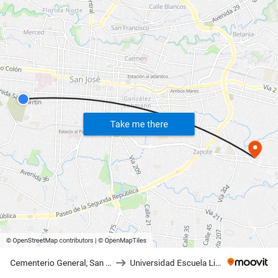 Cementerio General, San Bosco San José to Universidad Escuela Libre De Derecho map