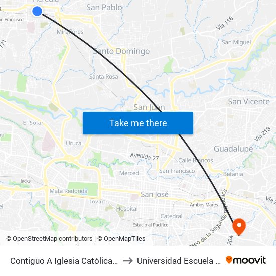 Contiguo A Iglesia Católica Los Ángeles, Heredia to Universidad Escuela Libre De Derecho map