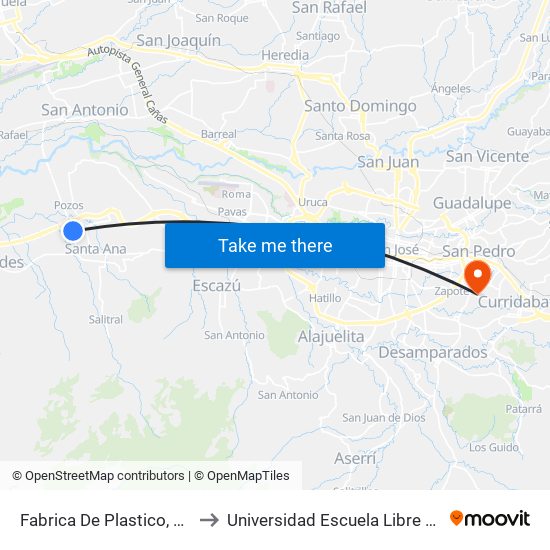 Fabrica De Plastico, Santa Ana to Universidad Escuela Libre De Derecho map
