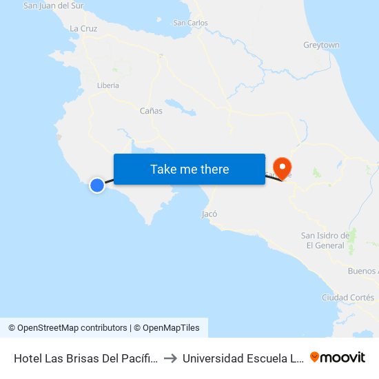 Hotel Las Brisas Del Pacífico, Sámara Nicoya to Universidad Escuela Libre De Derecho map