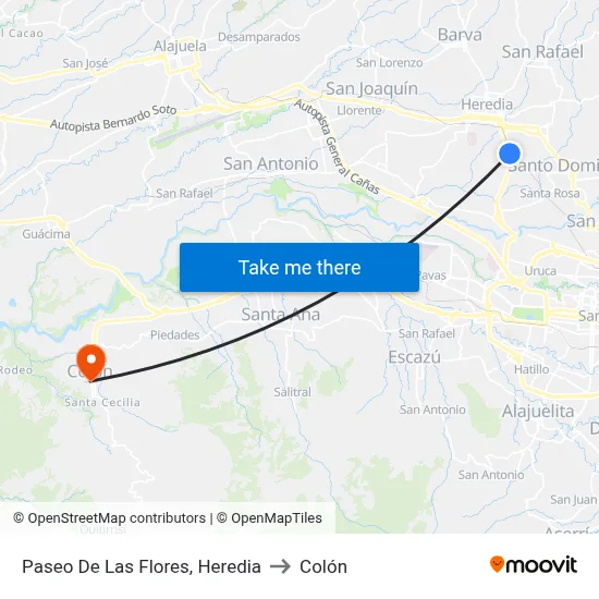 Paseo De Las Flores, Heredia to Colón map